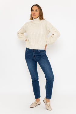 Carraig Donn Ivory Fisherman Rib Knit Sweater