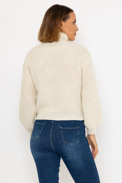 Carraig Donn Ivory Fisherman Rib Knit Sweater