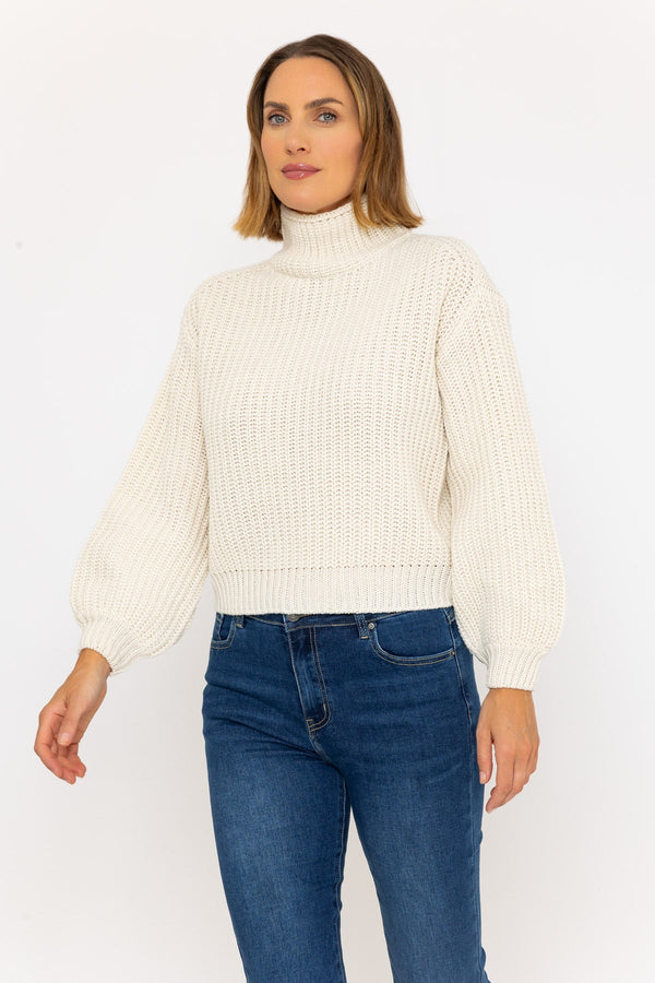 Carraig Donn Ivory Fisherman Rib Knit Sweater