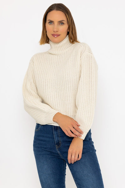 Carraig Donn Ivory Fisherman Rib Knit Sweater