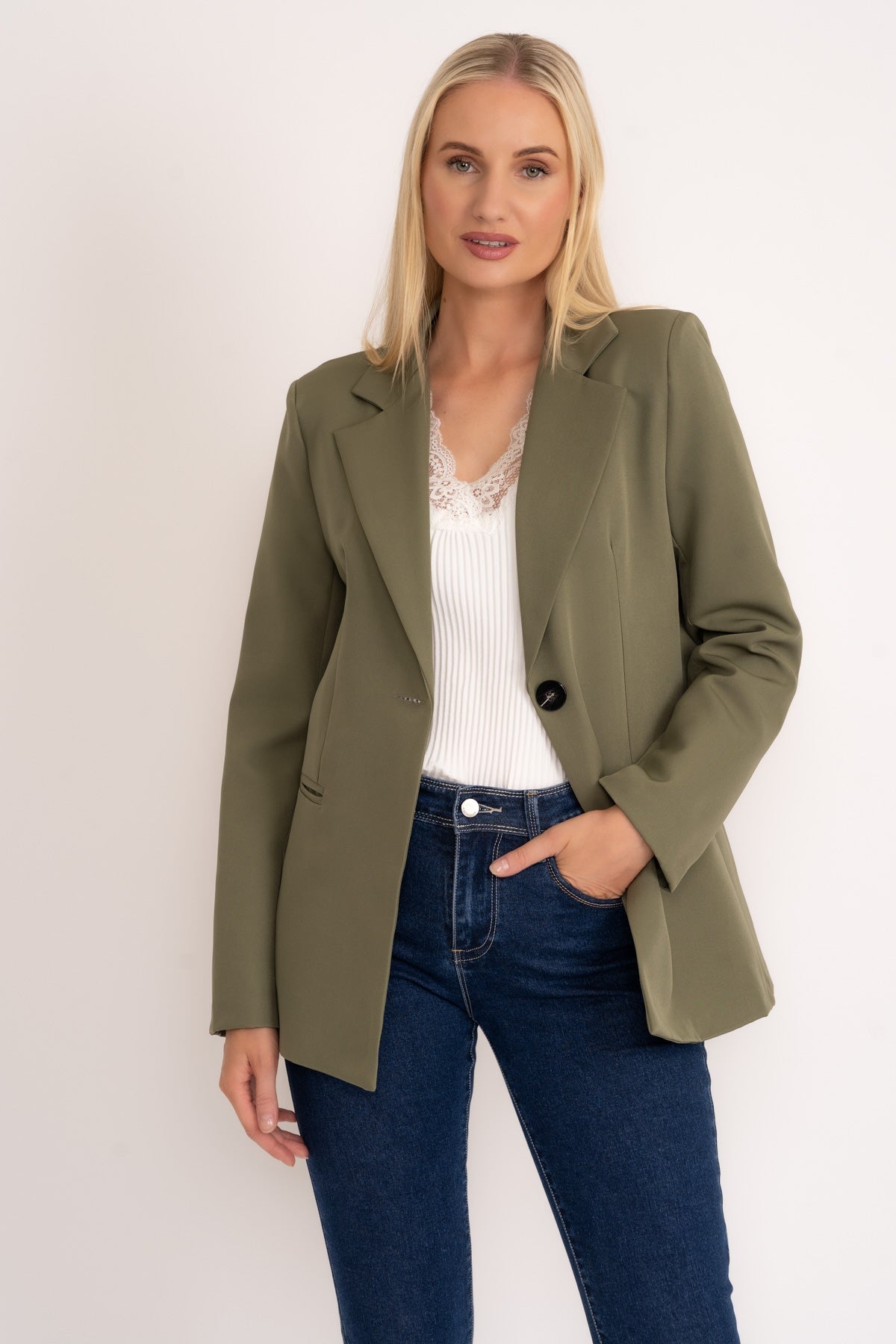 Khaki Fitted Blazer Ladies Jackets Carraig Donn