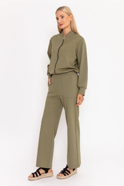 Carraig Donn Khaki Ponte Wide Leg Trousers