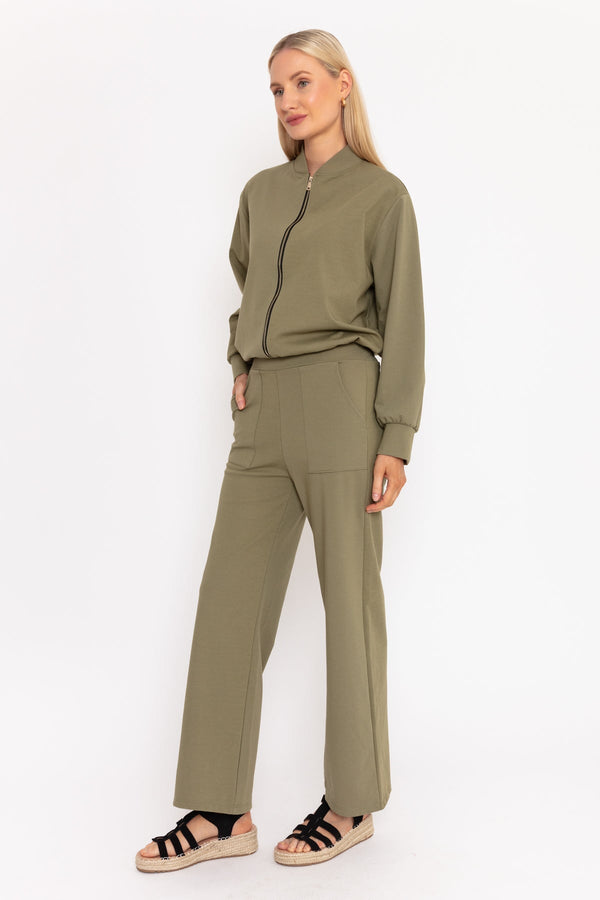 Carraig Donn Khaki Ponte Wide Leg Trousers