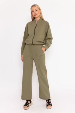 Carraig Donn Khaki Ponte Wide Leg Trousers