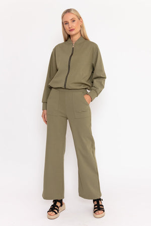 Khaki Ponte Wide Leg Trousers