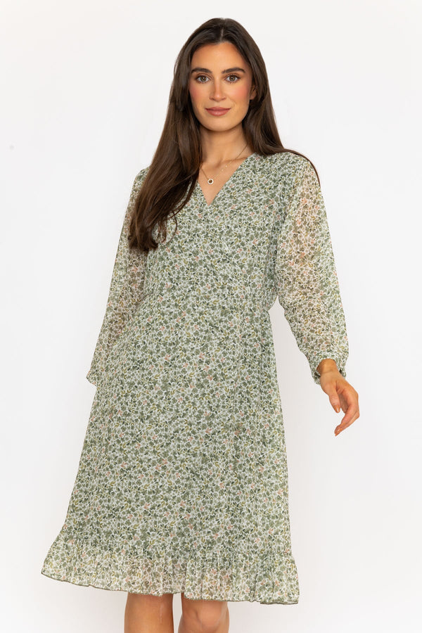 Carraig Donn Khaki Roisin 3/4 Length Sleeve Knee Length Dress