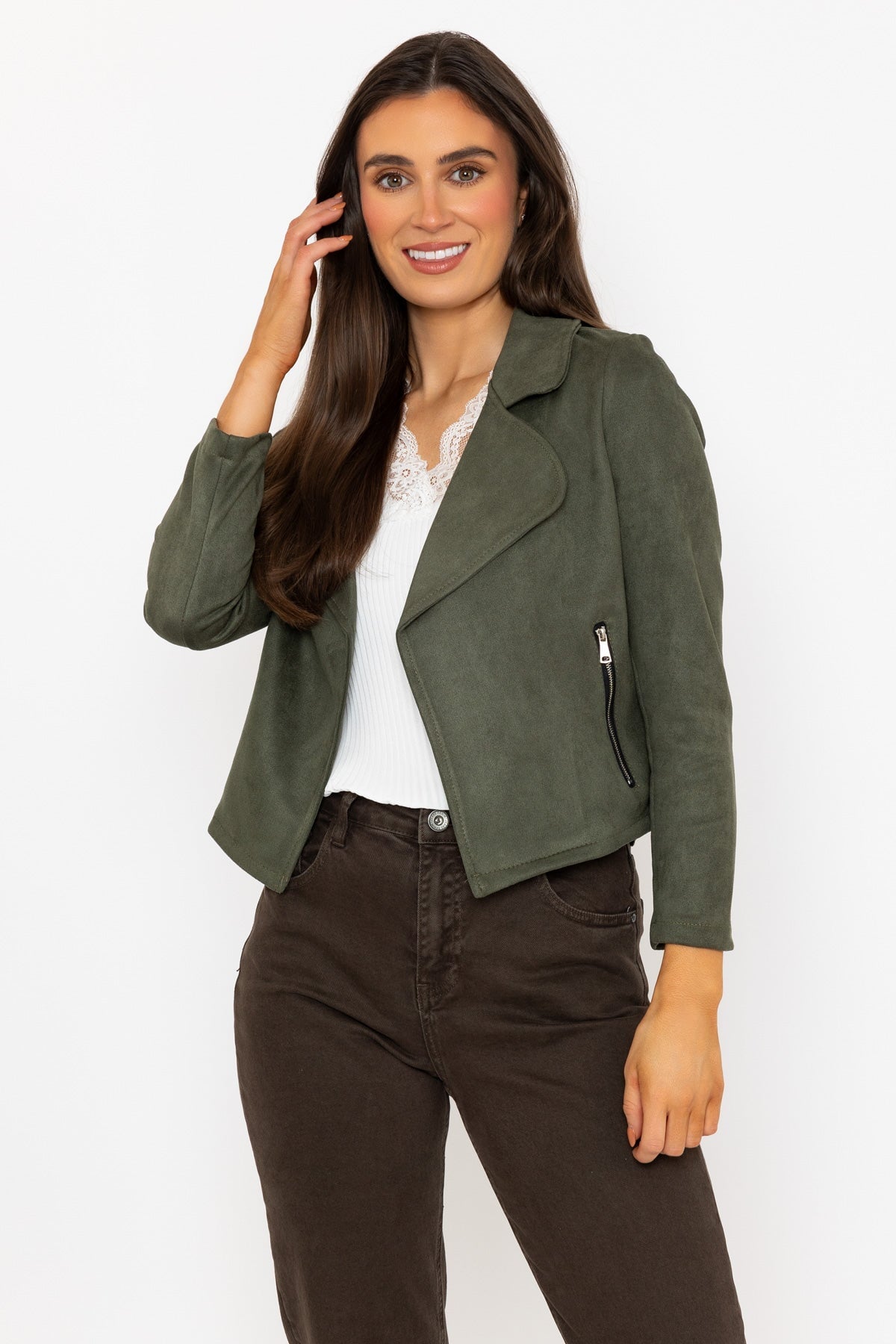 Khaki Suede Cover Up Jacket