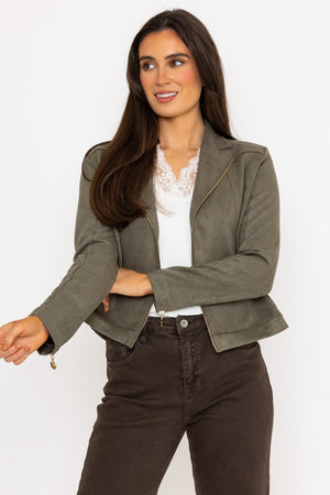 Khaki Suedette Zip Jacket