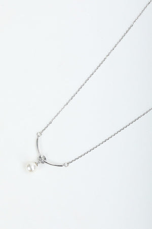 Knot Faux Pearl Drop Silver Necklace