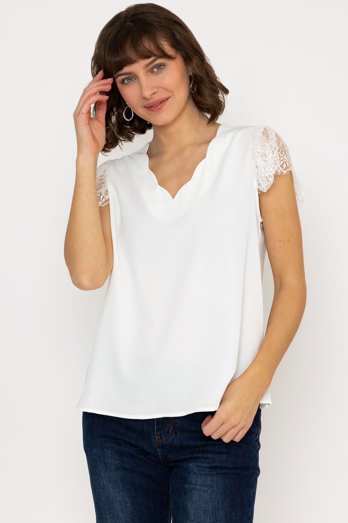 Lace Cap Sleeve Top in Ivory