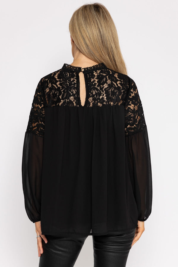 Lace Sleeve Blouse in Black, Tops