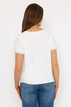 Carraig Donn Lace Trim Short Sleeve Top in Ecru