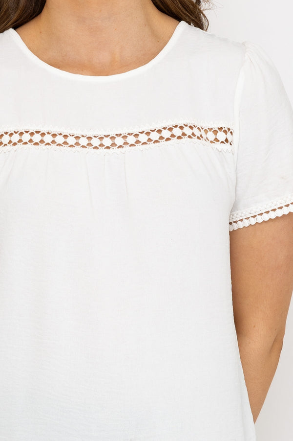 Carraig Donn Lace Trim Short Sleeve Top in Ecru