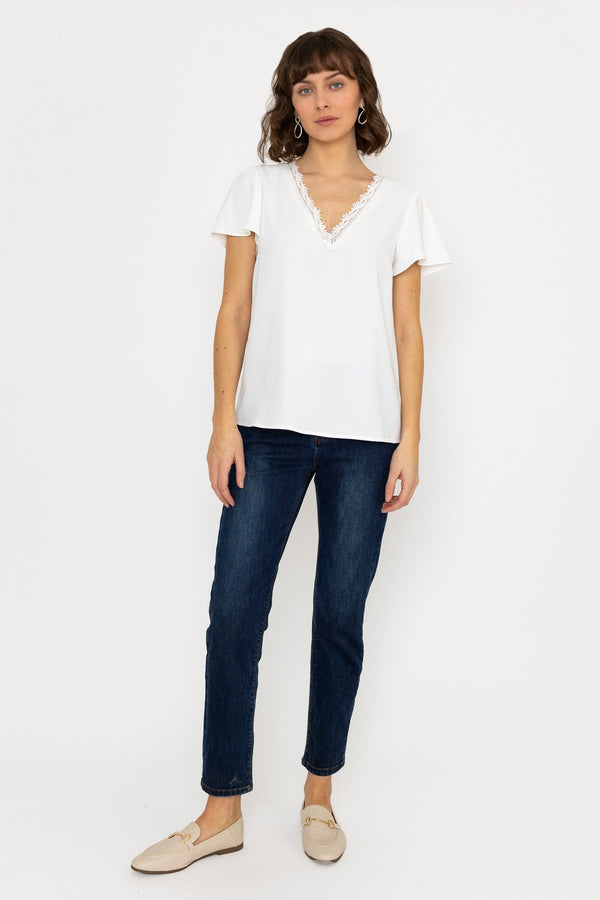 Carraig Donn Lace V-Neck Top in Ivory