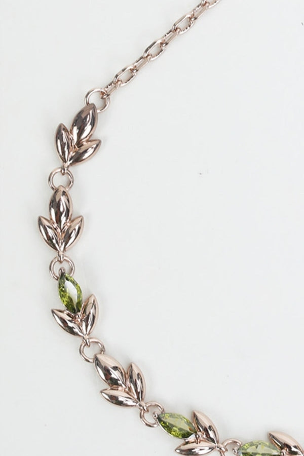 Carraig Donn Leaf & Green Stone Rose Gold Necklace