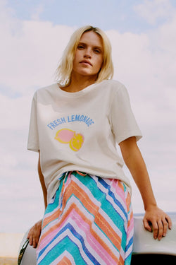 Carraig Donn Lemonade Printed White Cotton T-Shirt