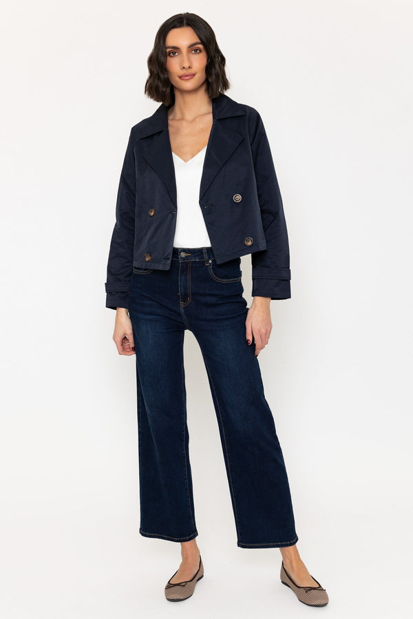 Carraig Donn Lightweight Cropped Trench Coat in Navy