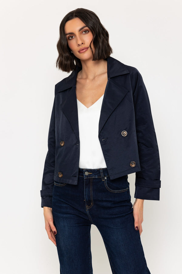 Carraig Donn Lightweight Cropped Trench Coat in Navy