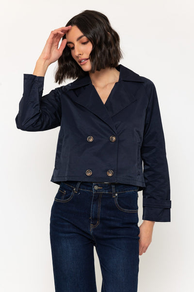 Carraig Donn Lightweight Cropped Trench Coat in Navy