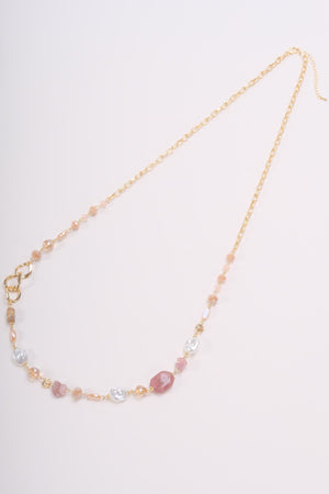 Long Gold Link & Topaz Stone Necklace