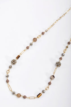 Carraig Donn Long Gold Necklace with Brown Beads