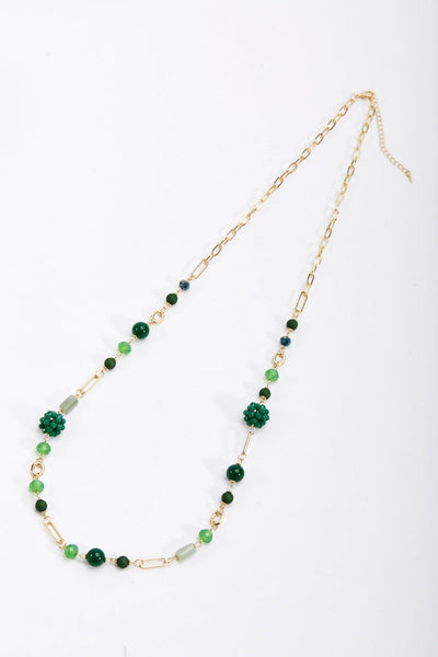 Carraig Donn Long Gold Necklace with Green Beads