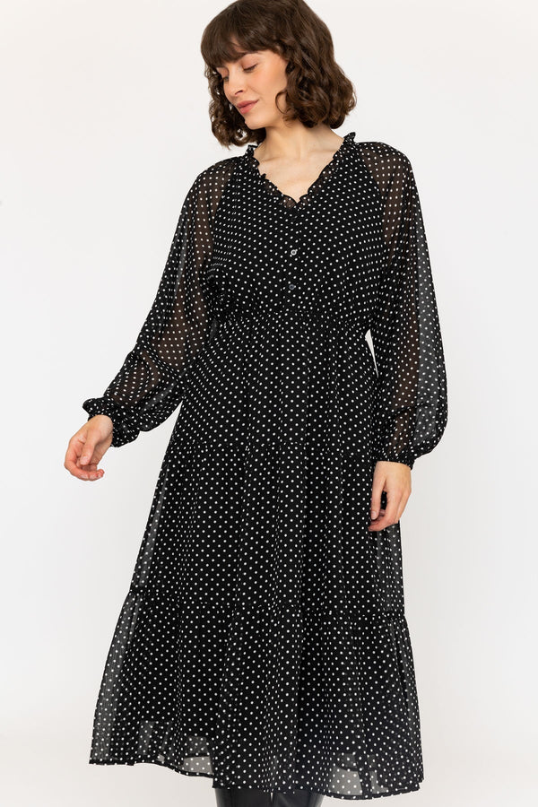 Carraig Donn Long-Sleeve Black Polka Dot Valentina Midi Dress