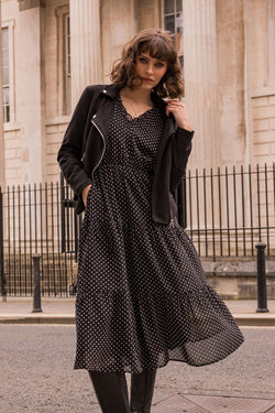 Carraig Donn Long-Sleeve Black Polka Dot Valentina Midi Dress