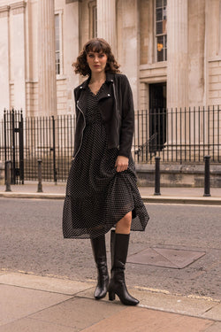 Carraig Donn Long-Sleeve Black Polka Dot Valentina Midi Dress