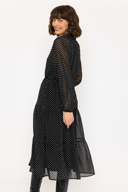 Carraig Donn Long-Sleeve Black Polka Dot Valentina Midi Dress