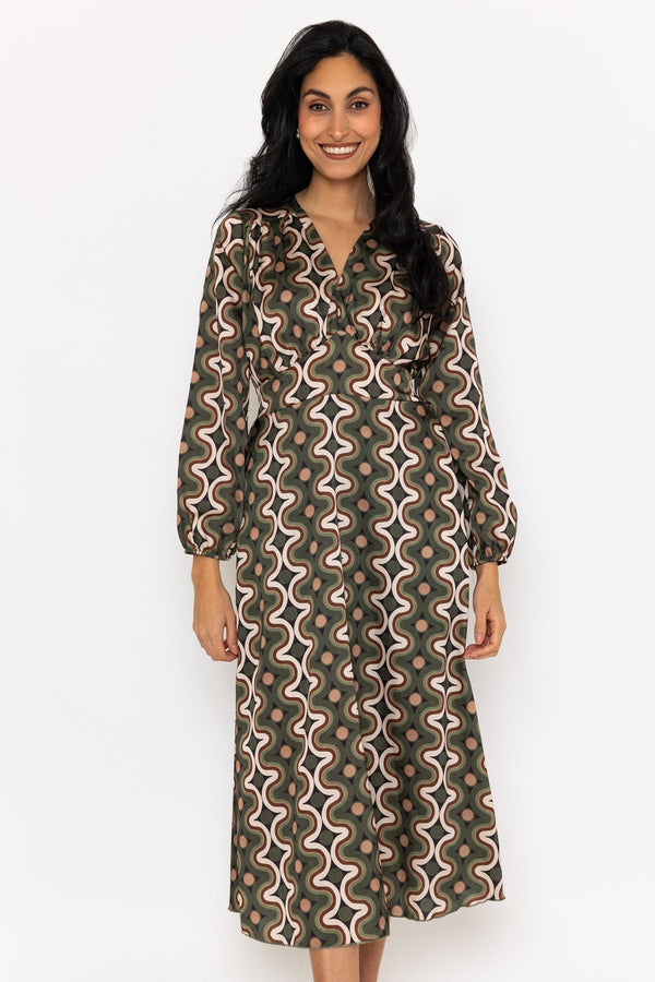 Carraig Donn Long Sleeve Cliodhna Khaki Print Midi Dress Sateen