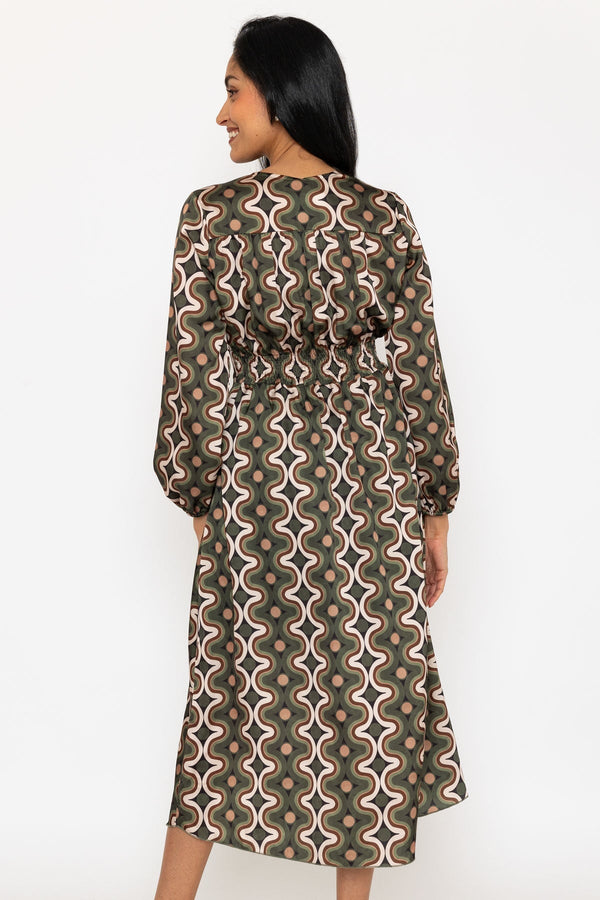 Carraig Donn Long Sleeve Cliodhna Khaki Print Midi Dress Sateen