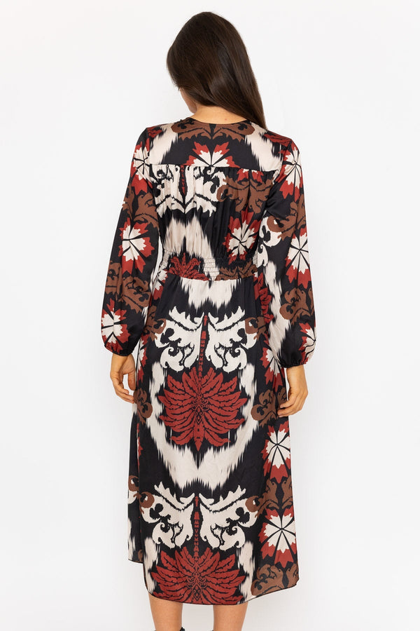 Carraig Donn Long Sleeve Cliodhna Midi Dress Sateen Brown Print