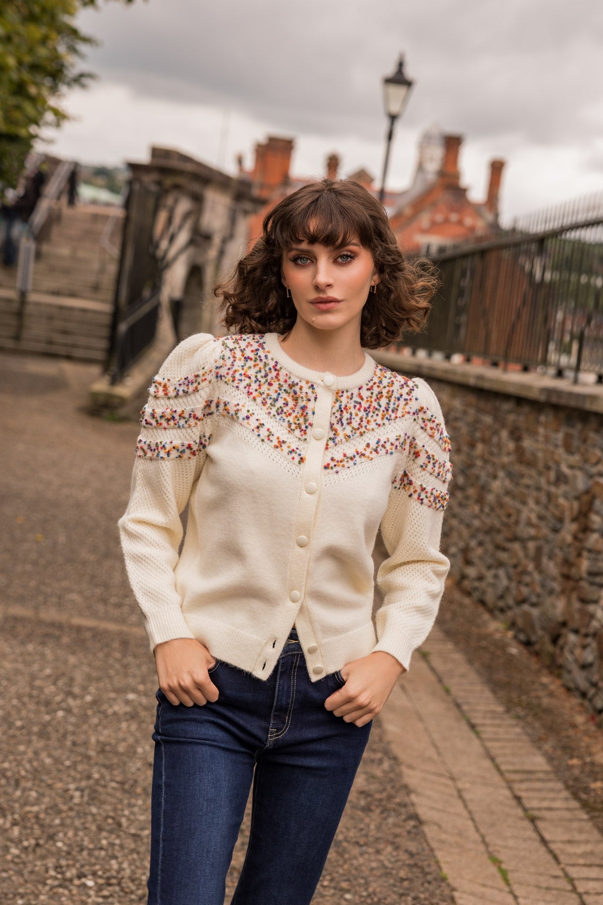 Long Sleeve Confetti Cardigan in Ivory Ladies Cardigans Carraig Donn