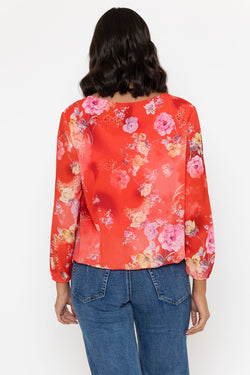 Carraig Donn Long Sleeve Coral Printed Blouse