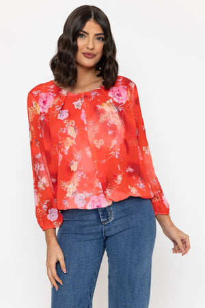 Long Sleeve Coral Printed Blouse