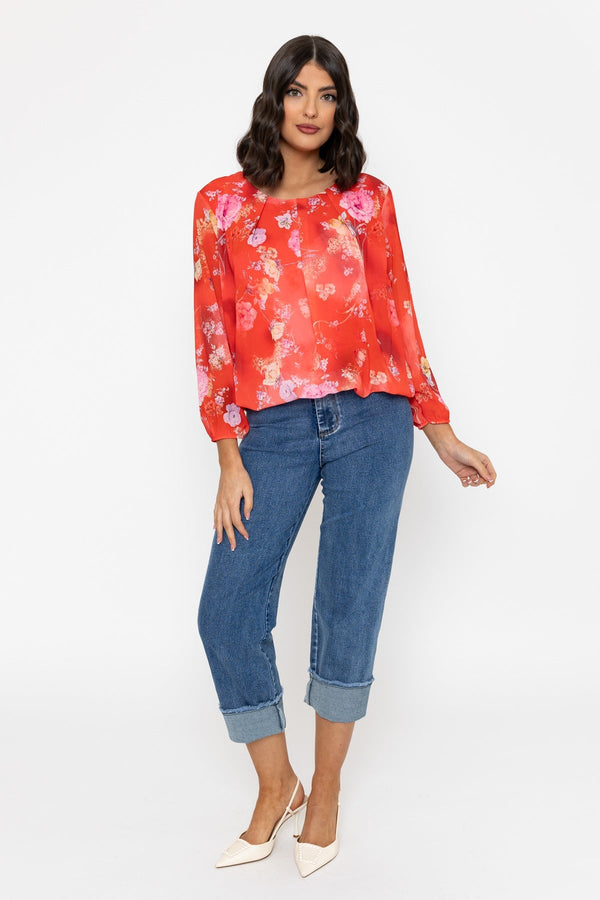 Carraig Donn Long Sleeve Coral Printed Blouse