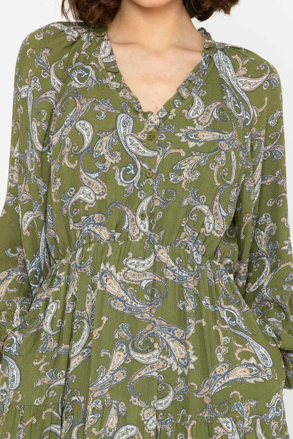 Carraig Donn Long Sleeve Green Print Valentina Midi Dress