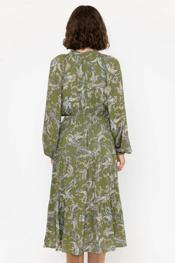 Carraig Donn Long Sleeve Green Print Valentina Midi Dress