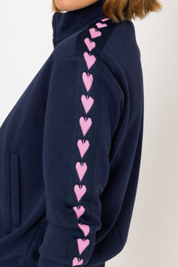 Carraig Donn Long Sleeve Heart Trim Jumper in Navy