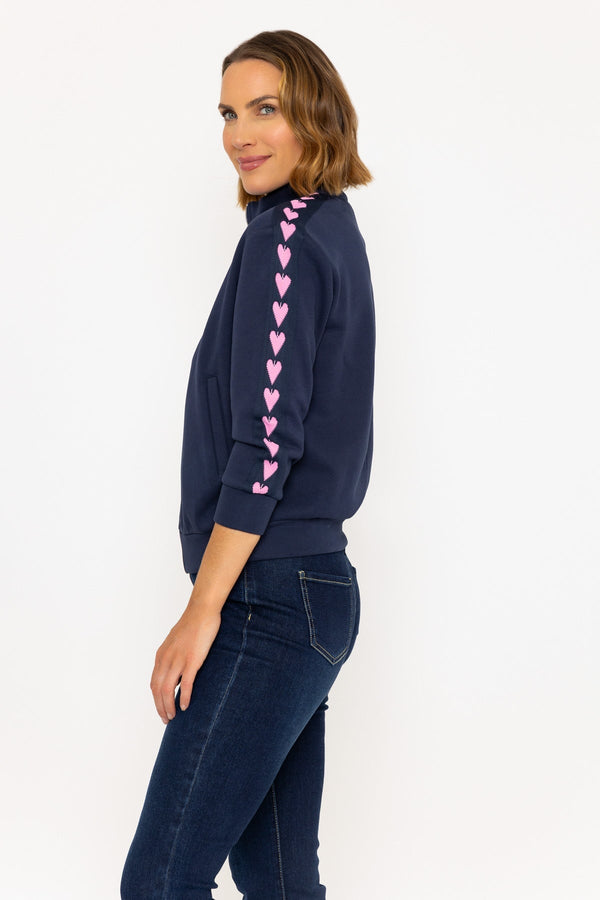 Carraig Donn Long Sleeve Heart Trim Jumper in Navy