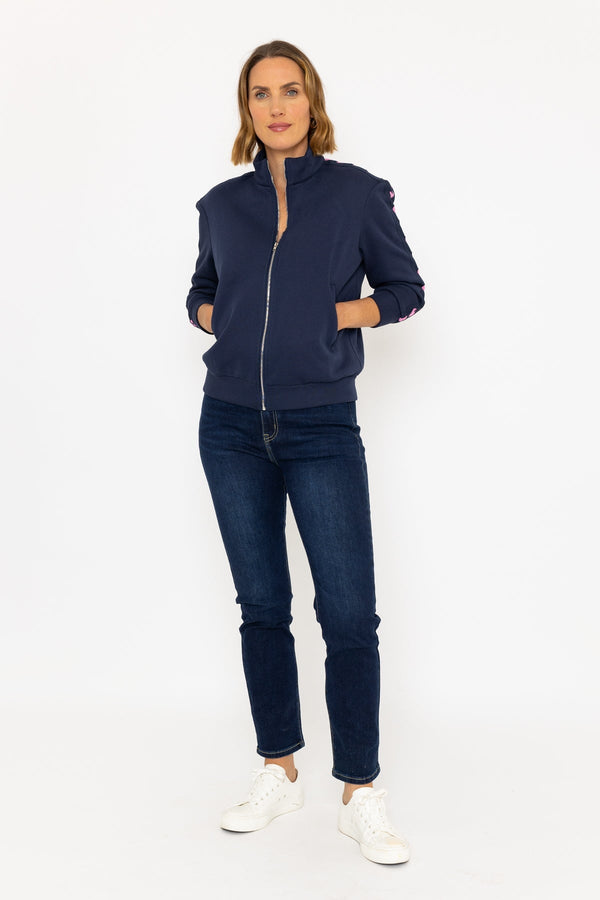 Carraig Donn Long Sleeve Heart Trim Jumper in Navy