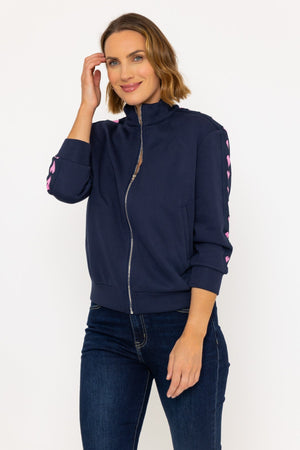 Long Sleeve Heart Trim Jumper in Navy