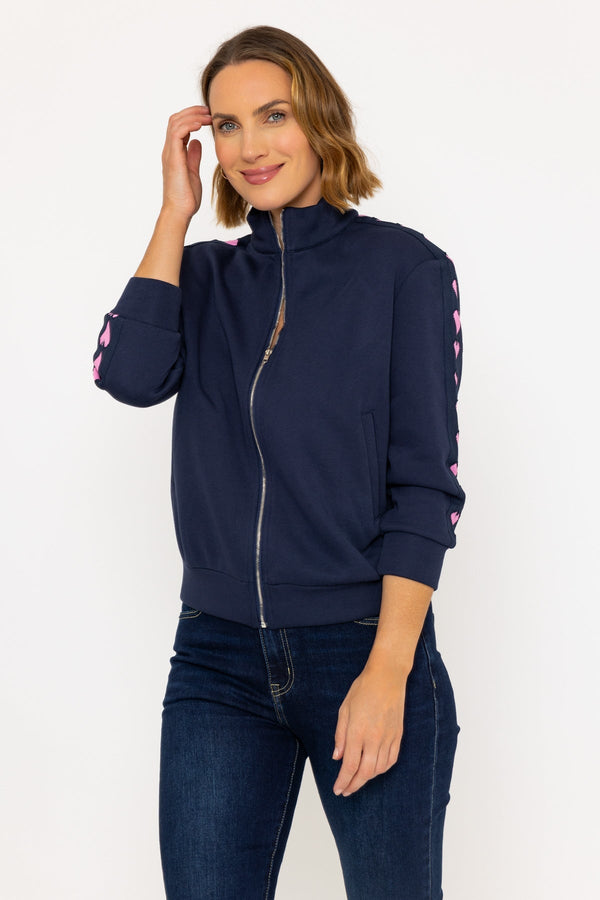 Carraig Donn Long Sleeve Heart Trim Jumper in Navy