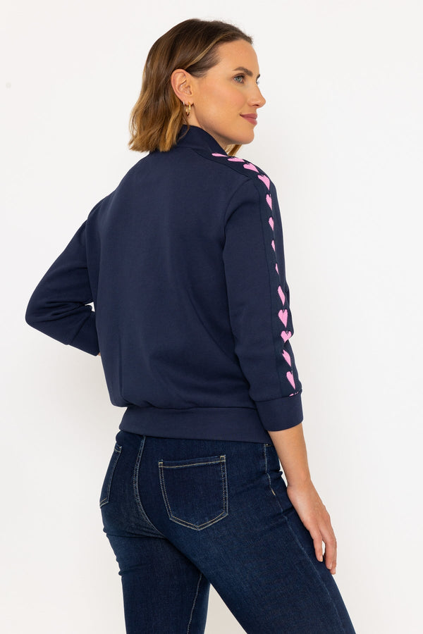 Carraig Donn Long Sleeve Heart Trim Jumper in Navy