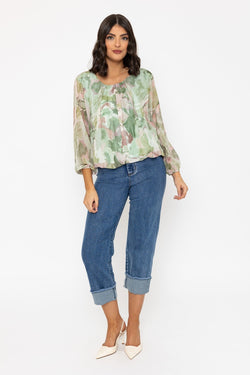 Carraig Donn Long Sleeve Khaki Printed Blouse