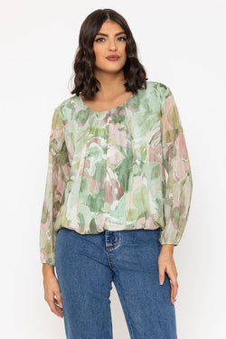 Carraig Donn Long Sleeve Khaki Printed Blouse