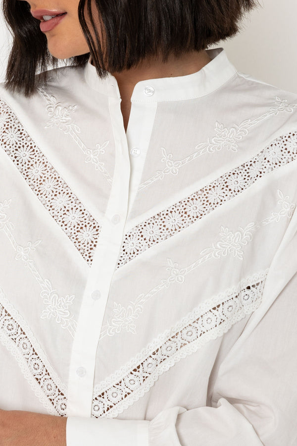 Carraig Donn Long Sleeve Lace Detail Shirt in White