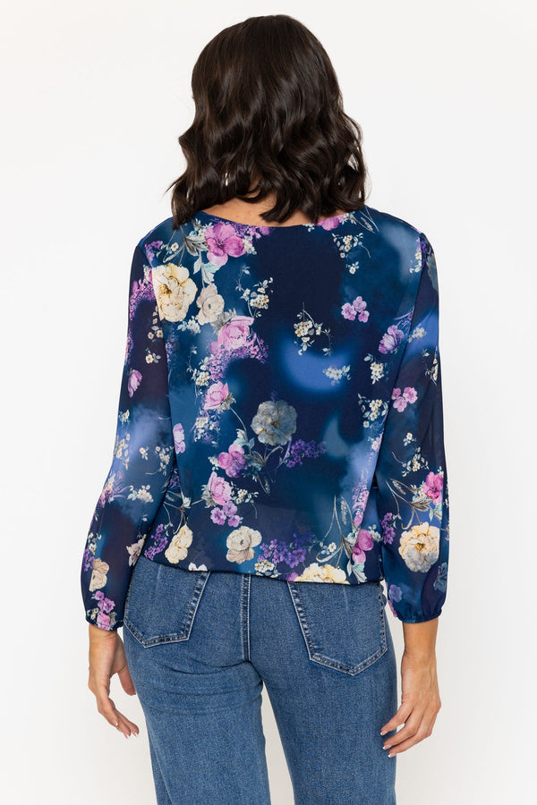 Carraig Donn Long Sleeve Navy Floral Printed Blouse