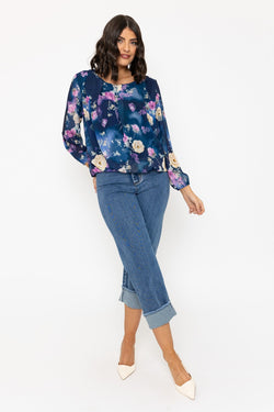 Carraig Donn Long Sleeve Navy Floral Printed Blouse